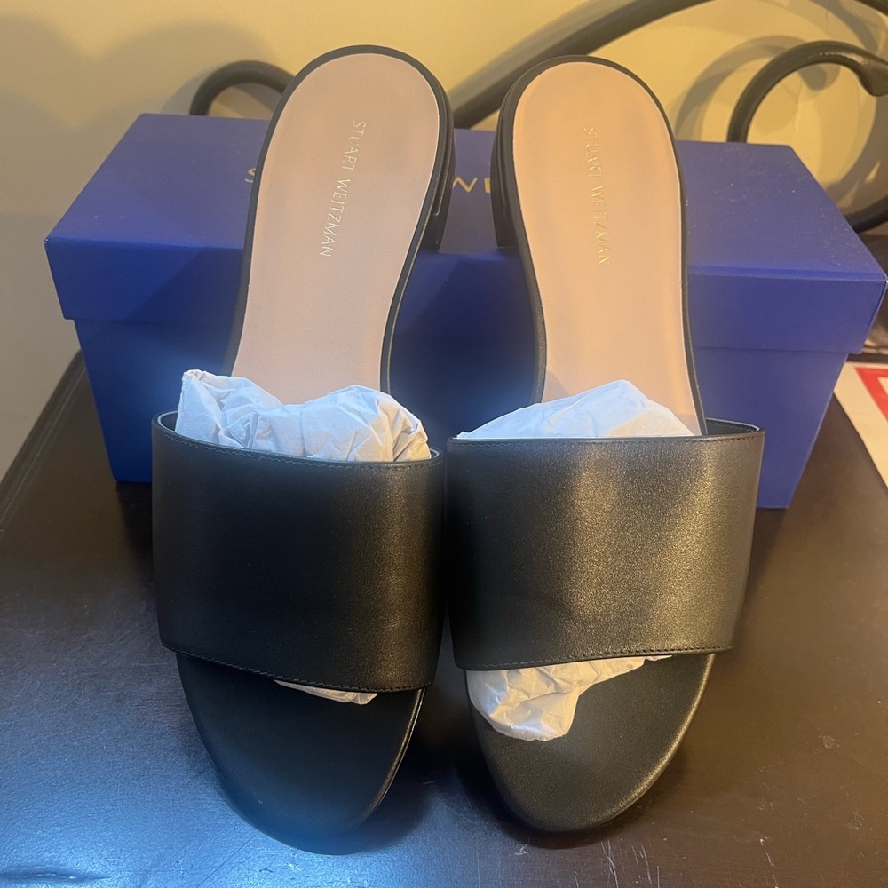 Stuart Weitzman Black Leather Sandals